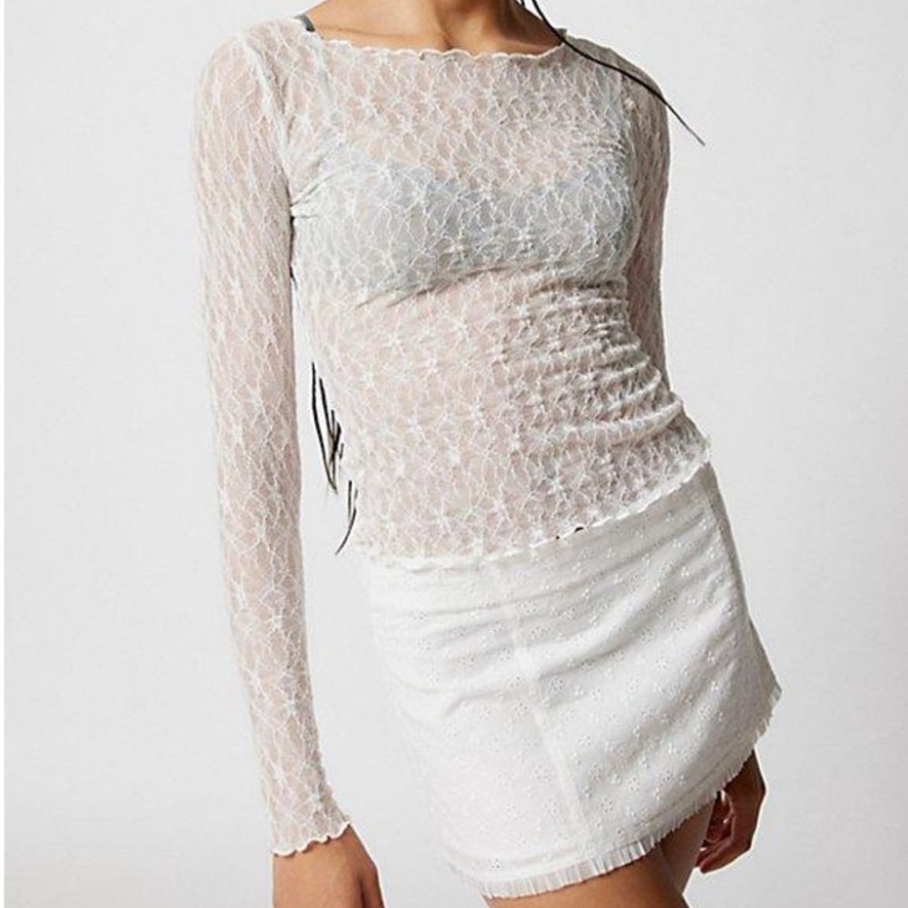 Urban Outfitters Size L White Sheer Lace long sleeve Top
